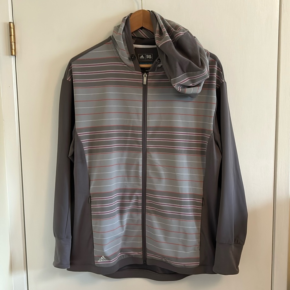 Adidas VGUC light weight zip up jacket with hoodie, side zip pockets,drawstrings